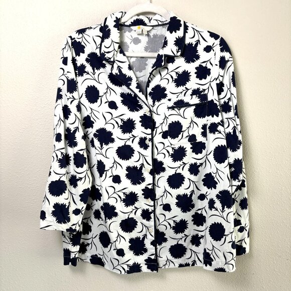 Boden Floral Pajama Set Top Shorts Size 10 White Blue Floral Sleepwear Cotton - Picture 2 of 16